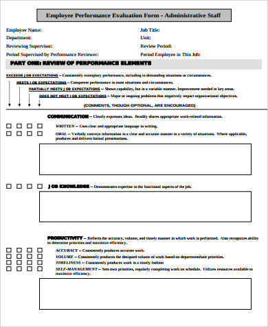 example of employee performance evaluation form