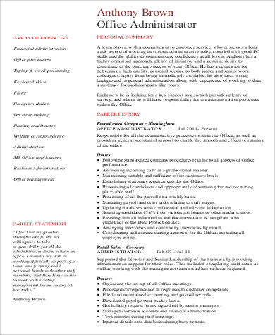 office administrative resume