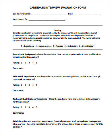 candidate interview evaluation form pdf