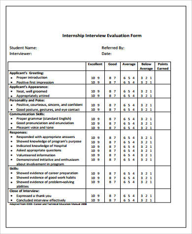 internship interview evaluation form