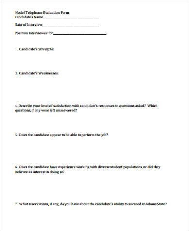telephone interview evaluation form