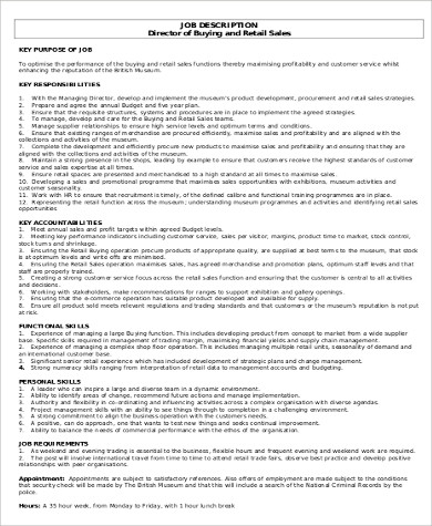 retail sales director job description format