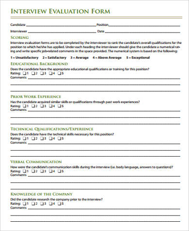 sample interview evaluation form