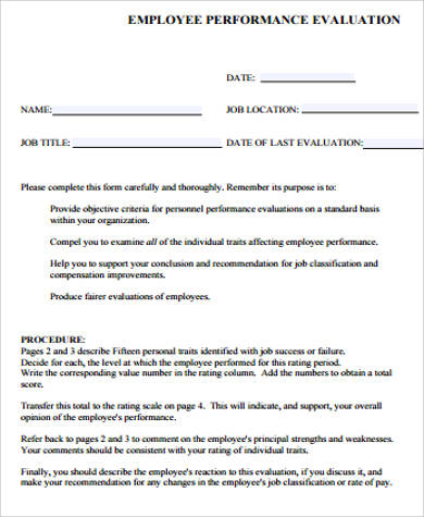 sample employee performance evaluation form pdf