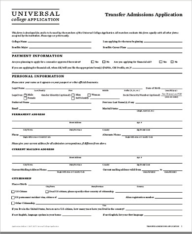 college transfer application