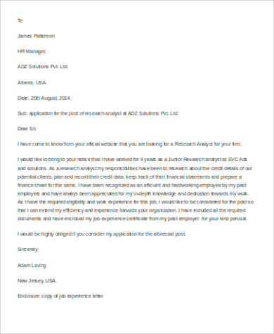 job application letter example