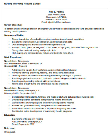 nursing internship resume objective