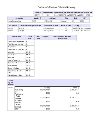 Contractor Estimate Sample - 8+ Examples in PDF