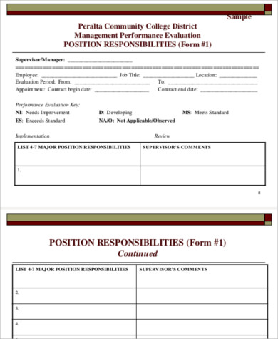 performance evaluation form for managers