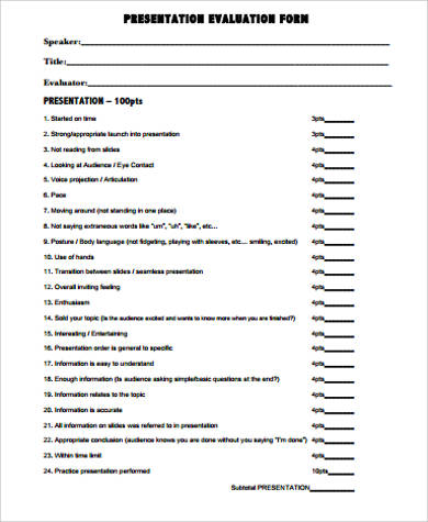 audience presentation evaluation form
