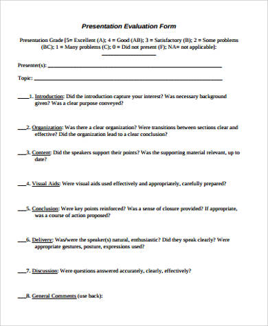 sample presentation evaluation form in pdf
