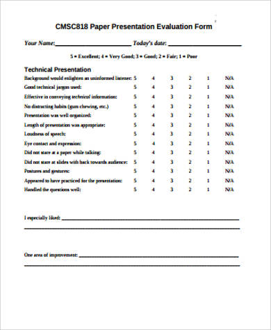 paper presentation evaluation form