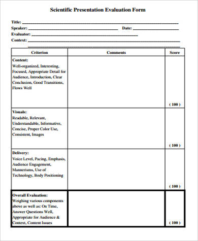 scientific presentation evaluation form