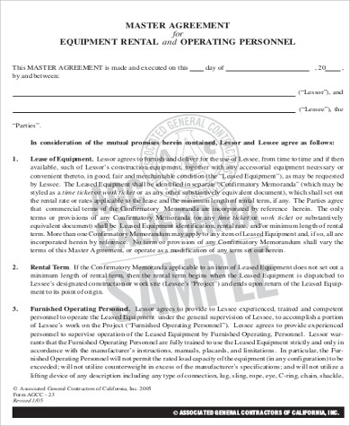 equipment operating lease agreement