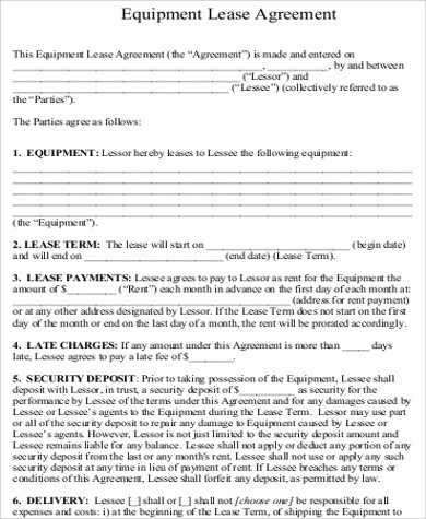 equipment lease contract agreement