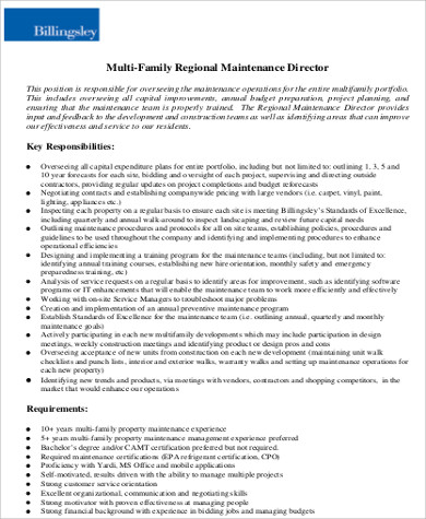 regional maintenance director job description