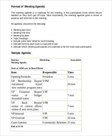 professional meeting agenda format