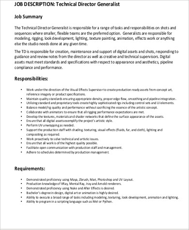 animation technical director job description