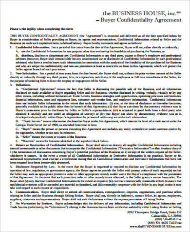 business purchase confidentiality agreement