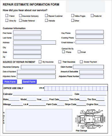 repair estimate information form