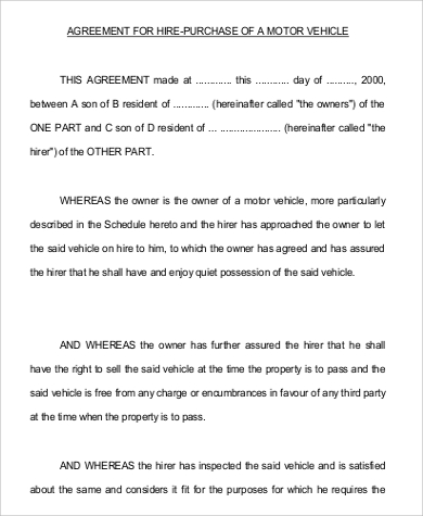 vehicle hire purchase agreement format