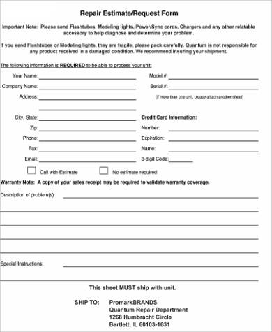 repair estimate request form