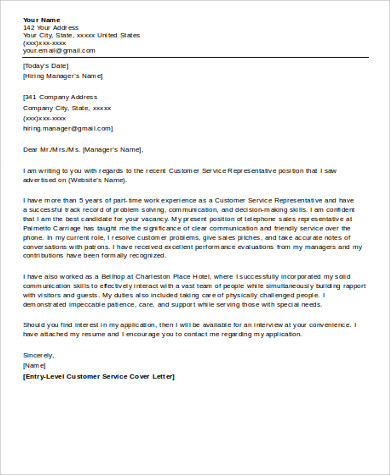 FREE 8+ Sample Cover Letter for Customer Service in MS ...