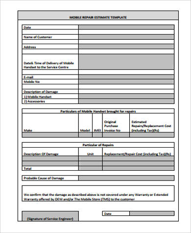 mobile repair estimate form pdf