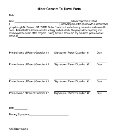 minor travel consent form