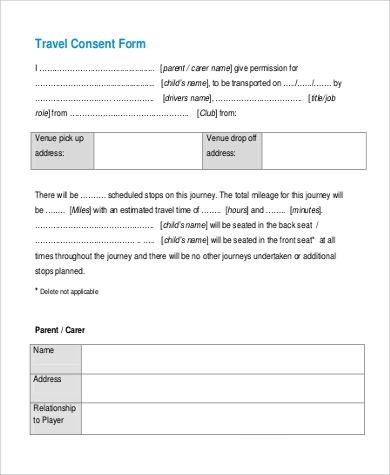 travel consent form for employees
