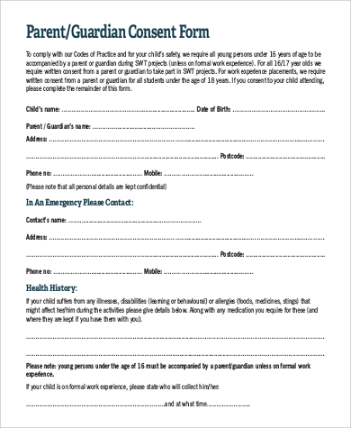 parent guardian consent form