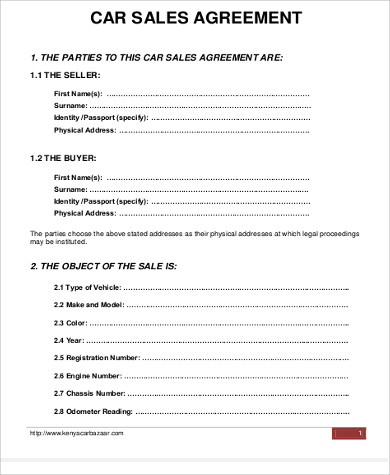 car sale purchase agreement format