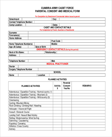 army parental medical consent form