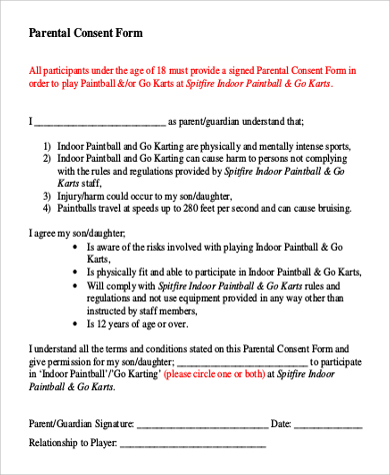 blank parental consent form