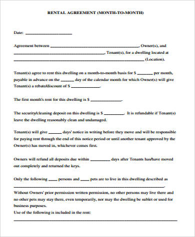 month to month rental agreement form