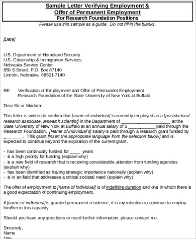 permanent job verification letter