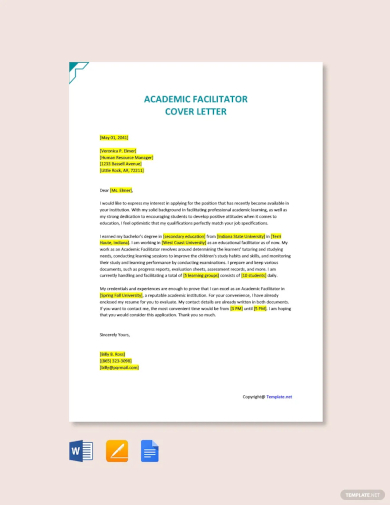 academic facilitator cover letter template