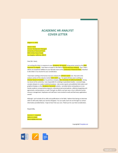 academic hr analyst cover letter template
