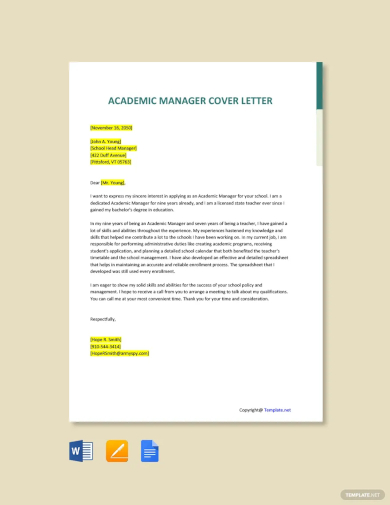 academic manager cover letter template