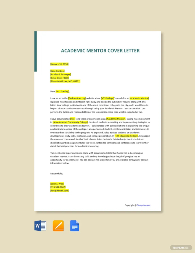 academic mentor cover letter template