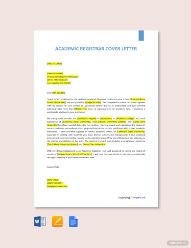 academic registrar cover letter template
