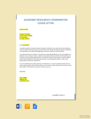academic resources coordinator cover letter template