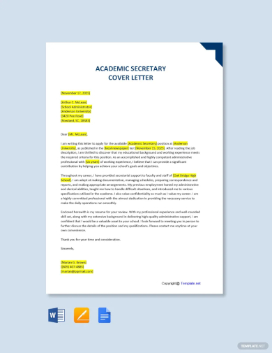 academic secretary cover letter template