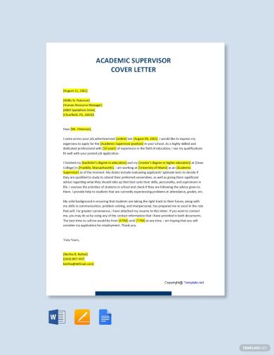 academic supervisor cover letter template
