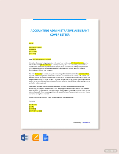 accounting administrative assistant cover letter template