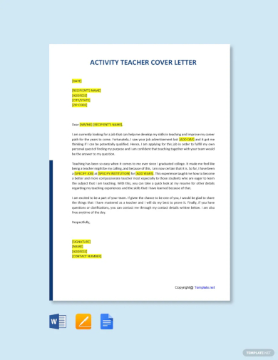 activity teacher cover letter template