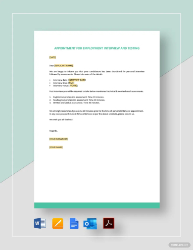 appointment for employment letter interview and testing template