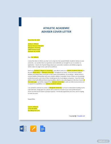 athletic academic advisor cover letter template