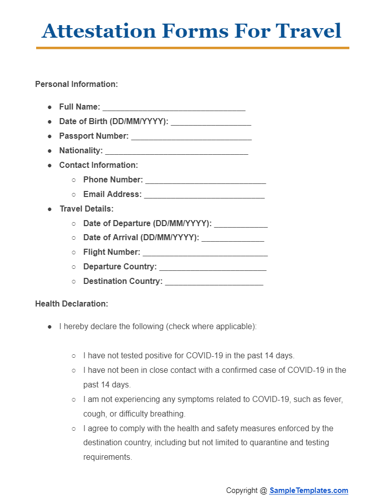 attestation forms for travel