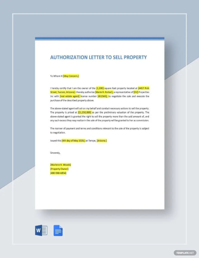 authorization letter to sell property template